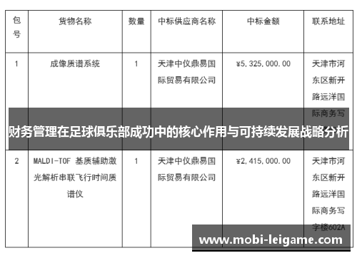 财务管理在足球俱乐部成功中的核心作用与可持续发展战略分析